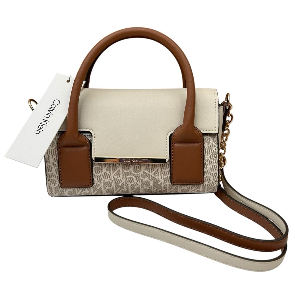 Calvin Klein Sky Signature Chic Crossbody Beige Brown Color-blocked Chain Strap‎
